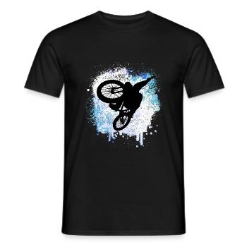Mountain biker jumps through the snow in winter - Men's T-Shirt - black - Front - AI Model Male 178 light (178cm)