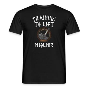 Training to lift Mjolnir Gym Fitness Wikinger - Männer T-Shirt - Schwarz - Vorne - AI Model Male 178 light (178cm)