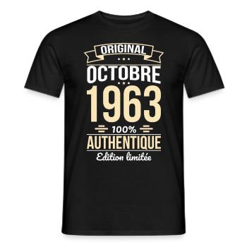 Anniversaire 60 ans - Original - Octobre 1963 - T-shirt homme - noir - Devant - AI Model Male 178 light (178cm)