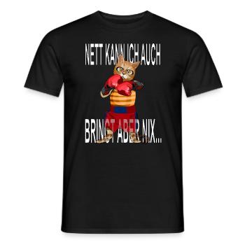 Nett kann ich auch, bringt aber nix, Boxende Katze - Männer T-Shirt - Schwarz - Vorne - AI Model Male 178 light (178cm)