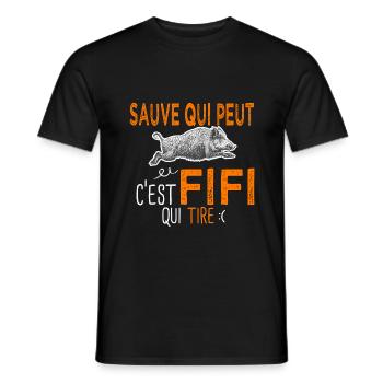 c'est Fifi qui tire Humour Chaseur Philippe - T-shirt homme - noir - Devant - AI Model Male 178 light (178cm)