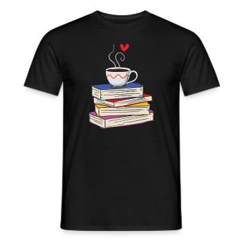 Hot Cup of Coffee and Books - Men's T-Shirt - black - Front - AI Model Male 178 light (178cm)