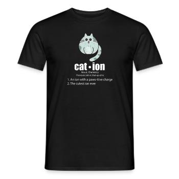 Cation Cat Science Pun Chemistry Nerd Geek - Men's T-Shirt - black - Front - AI Model Male 178 light (178cm)