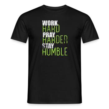 Travailler dur Prier plus durement rester humble chrétien - T-shirt homme - noir - Devant - AI Model Male 178 light (178cm)