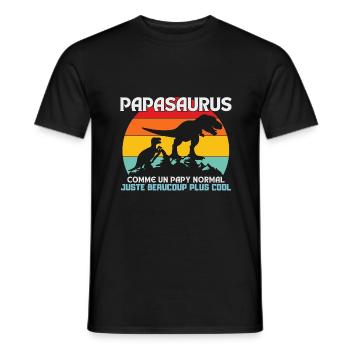 T-shirt de la fête des pères - Papasaurus - T-shirt homme - noir - Devant - AI Model Male 178 light (178cm)