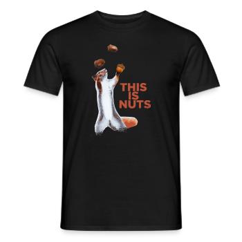 Funny squirrel juggles hazelnut talent - Men's T-Shirt - black - Front - AI Model Male 178 light (178cm)