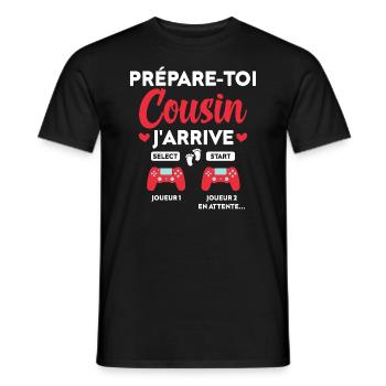 Prépare-toi Cousin J'arrive Cadeau Humour - T-shirt homme - noir - Devant - AI Model Male 178 light (178cm)