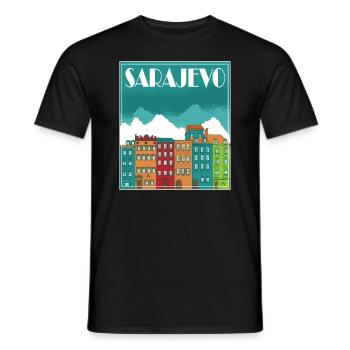 Sarajevo Landscape Vintage Art - Men's T-Shirt - black - Front - AI Model Male 178 light (178cm)