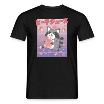 Kawaii Raccoon Drinking Peach Juice - Men's T-Shirt - black - Front - AI Model Male 178 light (178cm)