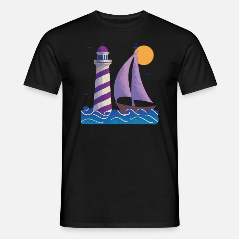 Leuchtturm mit Boot - Männer T-Shirt - Schwarz