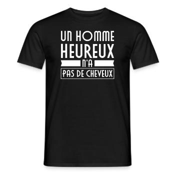 Un homme heureux n'a pas de cheveux - T-shirt homme - noir - Devant - AI Model Male 178 light (178cm)