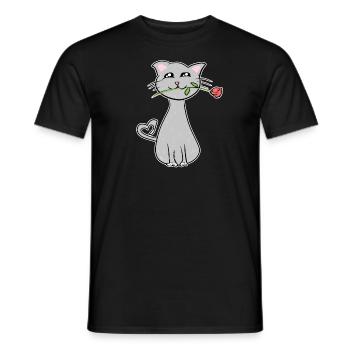 graue cartoon katze rose blume romantisch - Männer T-Shirt - Schwarz - Vorne - AI Model Male 178 light (178cm)