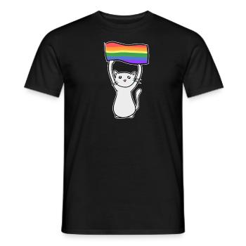 chat gris avec l’amour du drapeau lgbt - T-shirt homme - noir - Devant - AI Model Male 178 light (178cm)