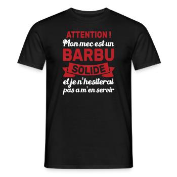 Attention Mon Mec Est Un Barbu Solide Cadeau - T-shirt homme - noir - Devant - AI Model Male 178 light (178cm)
