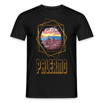 Palermo Italy City Skyline Holiday Love Gold - Men's T-Shirt - black - Front - AI Model Male 178 light (178cm)