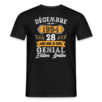 Cadeau D'anniversaire 28 Ans Décembre 1994 Rétro - T-shirt homme - noir - Devant - AI Model Male 178 light (178cm)