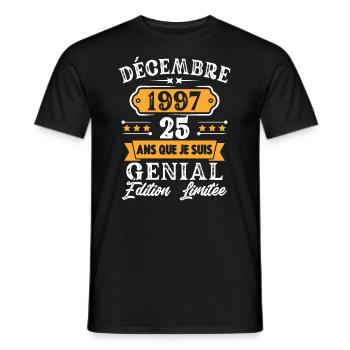 Cadeau D'anniversaire 25 Ans Décembre 1997 Rétro - T-shirt homme - noir - Devant - AI Model Male 178 light (178cm)