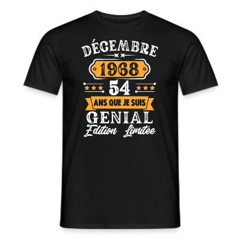 Cadeau D'anniversaire 54 Ans Décembre 1968 Rétro - T-shirt homme - noir - Devant - AI Model Male 178 light (178cm)