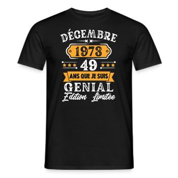 Cadeau D'anniversaire 49 Ans Décembre 1973 Rétro - T-shirt homme - noir - Devant - AI Model Male 178 light (178cm)