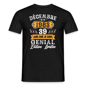 Cadeau D'anniversaire 39 Ans Décembre 1983 Rétro - T-shirt homme - noir - Devant - AI Model Male 178 light (178cm)