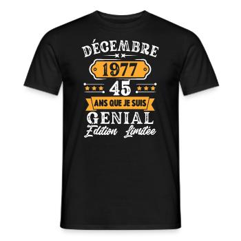 Cadeau D'anniversaire 45 Ans Décembre 1977 Rétro - T-shirt homme - noir - Devant - AI Model Male 178 light (178cm)
