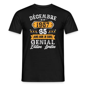 Cadeau D'anniversaire 65 Ans Décembre 1957 Rétro - T-shirt homme - noir - Devant - AI Model Male 178 light (178cm)