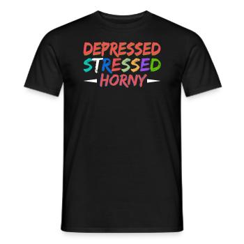 Depressiv Gestresst Geil - Männer T-Shirt - Schwarz - Vorne - AI Model Male 178 light (178cm)