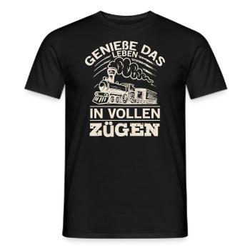 Genieße Das Leben In Vollen Zügen Zugführer - Männer T-Shirt - Schwarz - Vorne - AI Model Male 178 light (178cm)