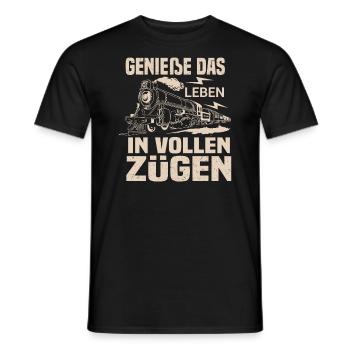 Genieße Das Leben In Vollen Zügen Zugführer - Männer T-Shirt - Schwarz - Vorne - AI Model Male 178 light (178cm)