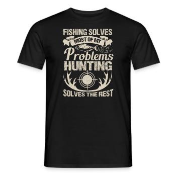 Fun Fishing And Hunting Outfit Fishing Solves Mine - Men's T-Shirt - black - Front - AI Model Male 178 light (178cm)