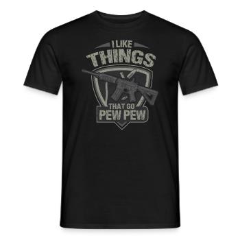 I Like Things The Pew Pew Gun Enthusiast - Men's T-Shirt - black - Front - AI Model Male 178 light (178cm)