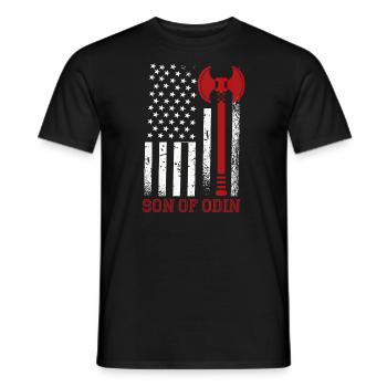 Son of the Odin Valhalla American Viking Flag - Men's T-Shirt - black - Front - AI Model Male 178 light (178cm)