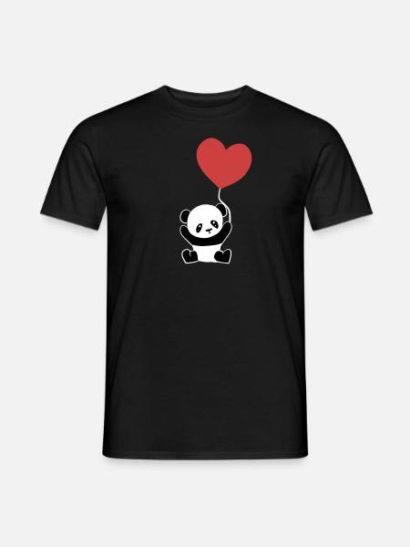 Liebe Symbol Panda Herz Rot Luftballon - Mænd T-shirt - sort