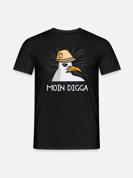 Moin Digga Möwe Norddeutsch Plattdeutscher Spruch - Männer T-Shirt - Schwarz