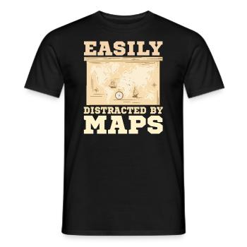 Easily distracted by maps geography mapping - Men's T-Shirt - black - Front - AI Model Male 178 light (178cm)