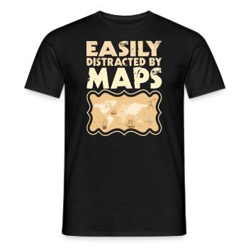 Easily distracted by Maps Geography Mapping - Men's T-Shirt - black - Front - AI Model Male 178 light (178cm)
