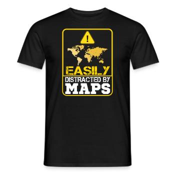 Easily distracted by Maps Geography Mapping - Men's T-Shirt - black - Front - AI Model Male 178 light (178cm)