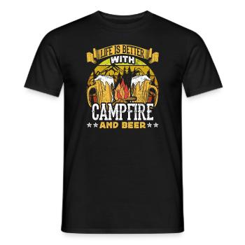 Bushcraft - Life is better with Campfire and Beer - Men's T-Shirt - black - Front - AI Model Male 178 light (178cm)