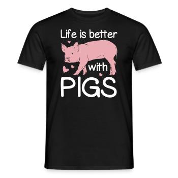 Life is better with pigs piglet pink - Men's T-Shirt - black - Front - AI Model Male 178 light (178cm)