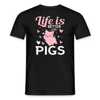 Life is better with pigs piglet pink - Men's T-Shirt - black - Front - AI Model Male 178 light (178cm)