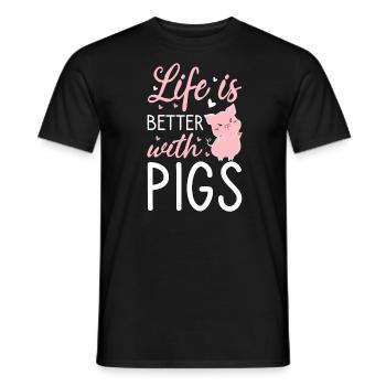 Life is better with pigs piglet pink - Men's T-Shirt - black - Front - AI Model Male 178 light (178cm)