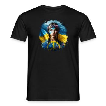 I Love Ukraine Peace Logo Peace Flag with Woman - Men's T-Shirt - black - Front - AI Model Male 178 light (178cm)