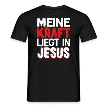 Meine Kraft liegt in Jesus | Bibel Sprüche Yeshua - Männer T-Shirt - Schwarz - Vorne - AI Model Male 178 light (178cm)