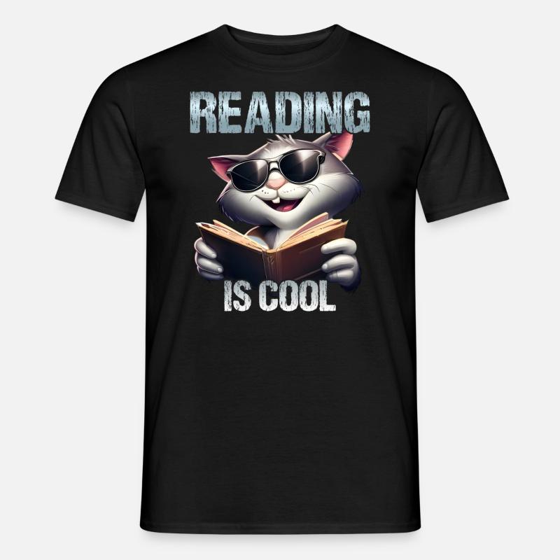 Reading is cool Katze - Männer T-Shirt - Schwarz
