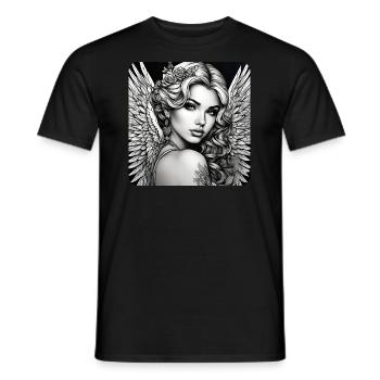 Cute angel with flowers and tattoos - Men's T-Shirt - black - Front - AI Model Male 178 light (178cm)