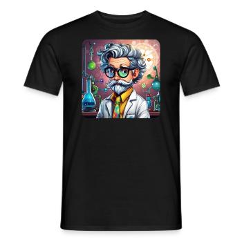 Crazy professor with glasses and smock - Men's T-Shirt - black - Front - AI Model Male 178 light (178cm)