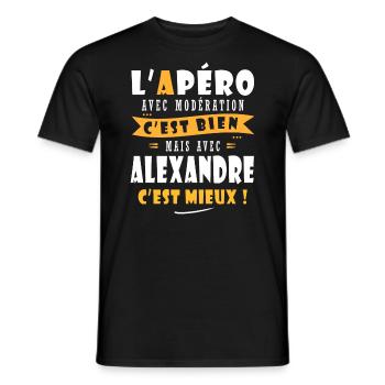 Alexandre Apero T shirt Humour prénom Alexandre - T-shirt homme - noir - Devant - AI Model Male 178 light (178cm)