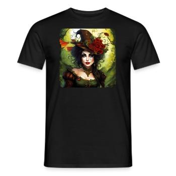 Halloween Fee mit Hut und Blumen - Männer T-Shirt - Schwarz - Vorne - AI Model Male 178 light (178cm)