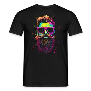 Hipster skull with beard and glasses in neon colors - Men's T-Shirt - black - Front - AI Model Male 178 light (178cm)