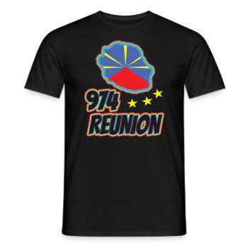 Geschenkidee Flaggenkarte La Réunion 974 - Männer T-Shirt - Schwarz - Vorne - AI Model Male 178 light (178cm)